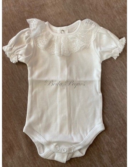 Valentina Bebés Body Cuello Encaje Blanco