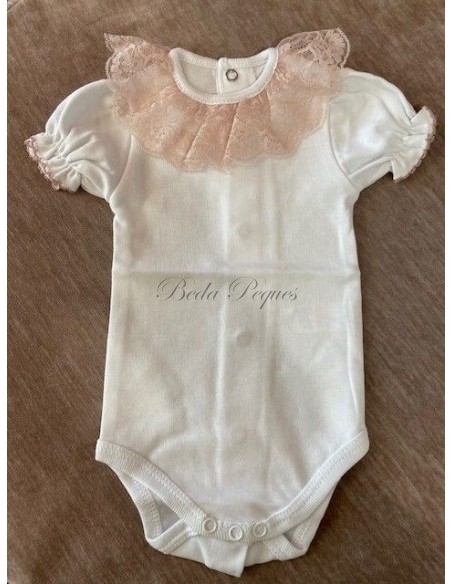Valentina Bebés Body Cuello Encaje Rosa empolvado