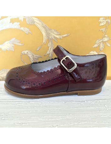 Guxs Zapato Merceditas Niña Piel Burdeos Metalizado