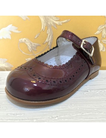 Guxs Zapato Merceditas Niña Piel Burdeos Metalizado 2