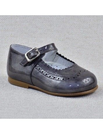 Guxs Zapato Merceditas Niña Piel Gris Metalizado