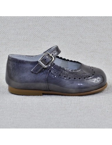 Guxs Zapato Merceditas Niña Piel Gris Metalizado