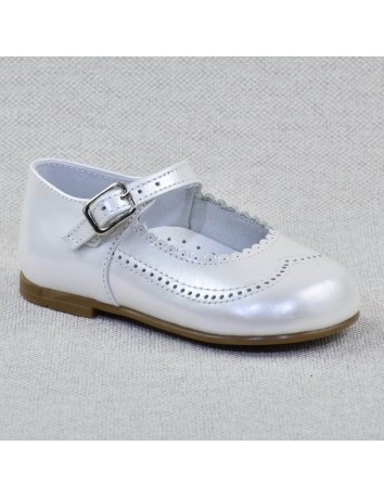 Guxs Zapato Merceditas Niña Piel Blanco Perlado