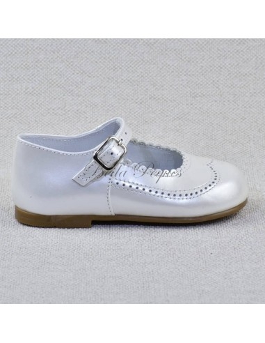 Guxs Zapato Merceditas Niña Piel Blanco Perlado