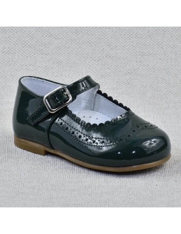 Guxs Zapato Merceditas Niña Piel Charol Verde Botella
