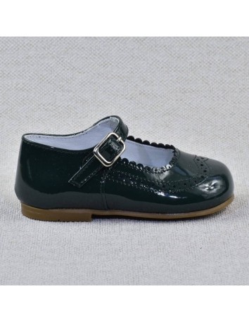 Guxs Zapato Merceditas Niña Piel Charol Verde Botella 2