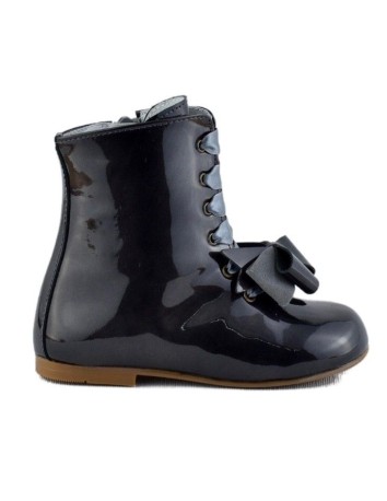 Guxs Bota Pascuala Niña en Piel Charol Gris Latón con...