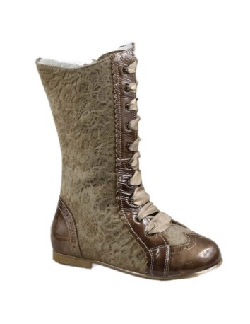 Guxs  Bota Pascuala Niña Alta en Piel Charol Ocre y Ante... 2