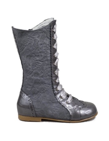 Guxs Bota Pascuala Niña Alta en Piel Charol Gris y Ante...