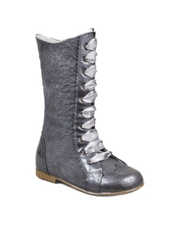 Guxs Bota Pascuala Niña Alta en Piel Charol Gris y Ante... 2