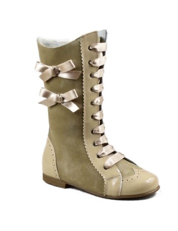Bota Pascuala Niña Alta combinada en Piel Charol Camel y... 2