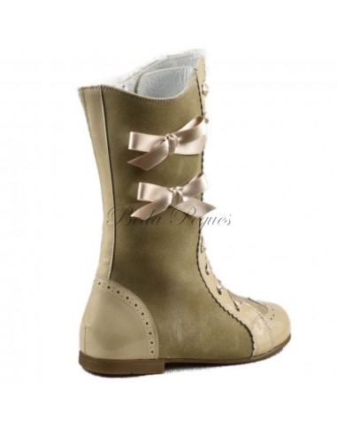Bota Pascuala Niña Alta combinada en Piel...