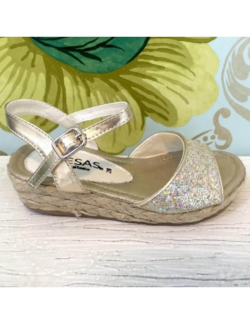 Sandalia Glitter Oro de Esparto Fresas con Nata
