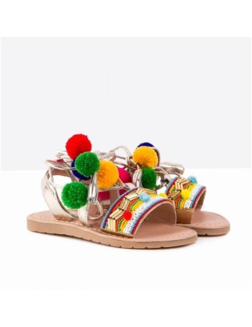 Sandalia Niña Pompones Multicolor