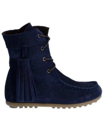 Bota Mohicana de Piel con Borla Lateral en color Azul Marino