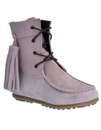 Bota Mohicana de Piel con Borla Lateral en color Rosa 2