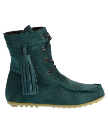 Bota Mohicana de Piel con Borla Lateral en color Verde...