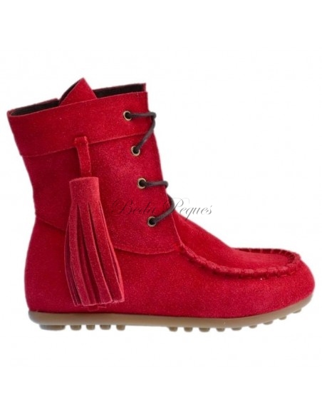 Bota Mohicana de Piel con Borla Lateral en color Rojo