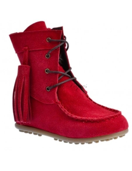 Bota Mohicana de Piel con Borla Lateral en color Rojo