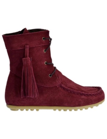 Bota Mohicana de Piel con Borla Lateral en color Burdeos