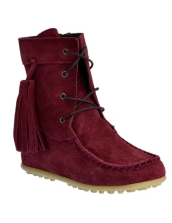 Bota Mohicana de Piel con Borla Lateral en color Burdeos 2