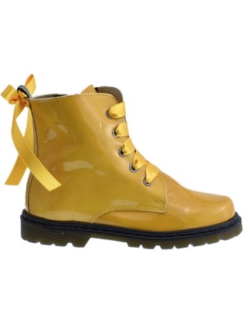 Bota Militar piel Charol Mostaza con Cordones