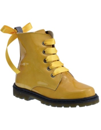 Bota Militar piel Charol Mostaza con Cordones 2