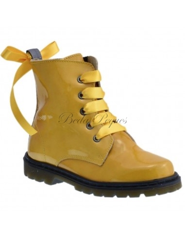 Bota Militar piel Charol Mostaza con Cordones