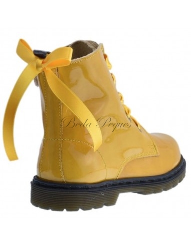 Bota Militar piel Charol Mostaza con Cordones
