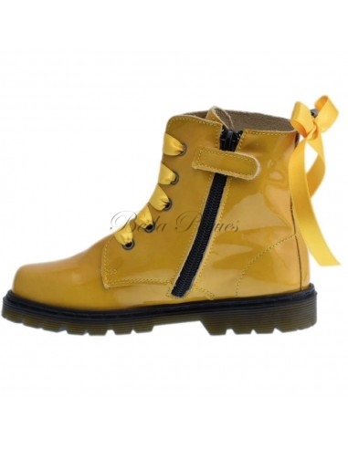 Bota Militar piel Charol Mostaza con Cordones
