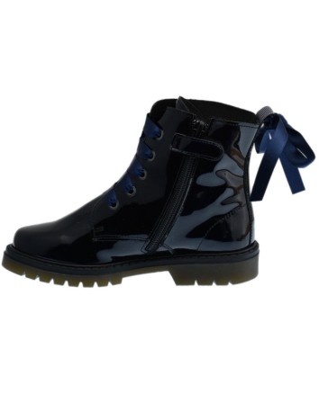 Bota Militar piel Charol Azul con Cordones 2