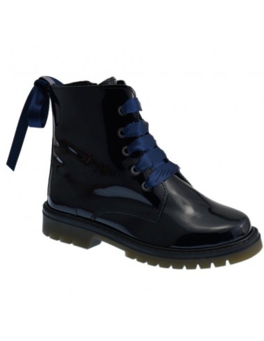 Bota Militar piel Charol Azul con Cordones