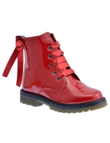 Bota Militar piel Charol Rojo con Cordones 2