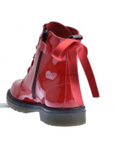 Bota Militar piel Charol Rojo con Cordones