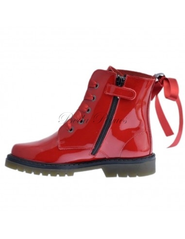 Bota Militar piel Charol Rojo con Cordones