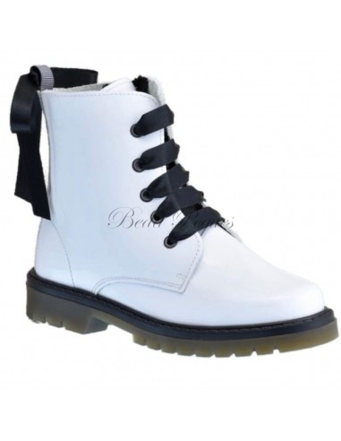 Bota Militar piel Charol Blanco con Cordones