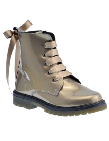 Bota Militar piel Charol Visón/Dorado con Cordones 2