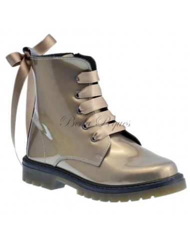 Bota Militar piel Charol Visón/Dorado con Cordones