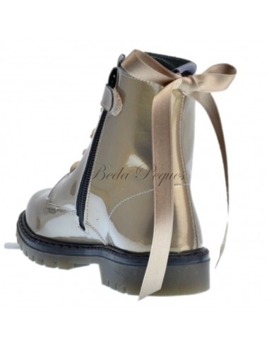 Bota Militar piel Charol Visón/Dorado con Cordones