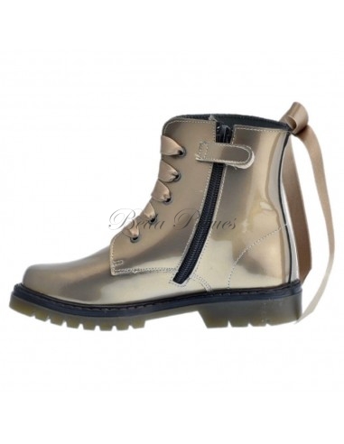 Bota Militar piel Charol Visón/Dorado con Cordones