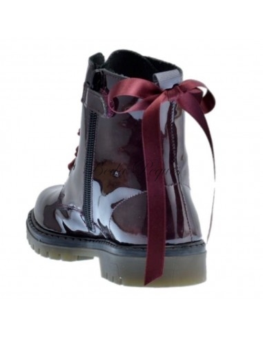 Bota Militar piel Charol Burdeos con Cordones