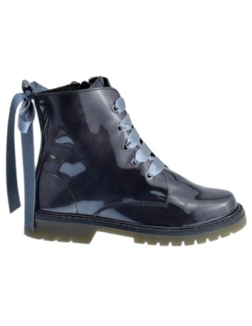 Bota Militar Piel Charol Gris con Cordones