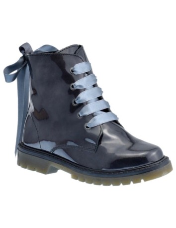 Bota Militar Piel Charol Gris con Cordones 2