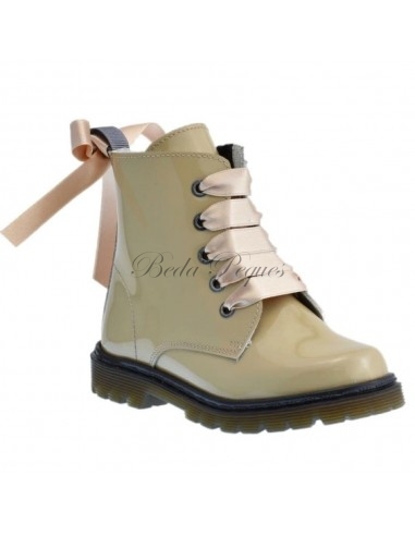 Guxs Bota Militar piel Charol Arena con Cordones