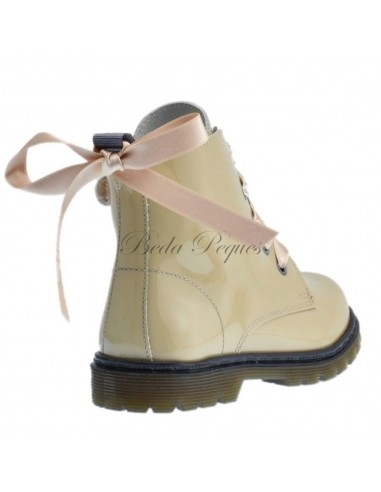 Guxs Bota Militar piel Charol Arena con Cordones