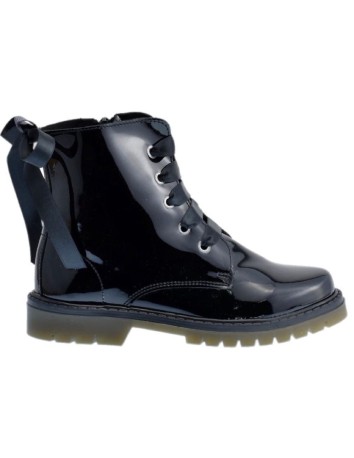 Bota Militar piel Charol Negro con Cordones