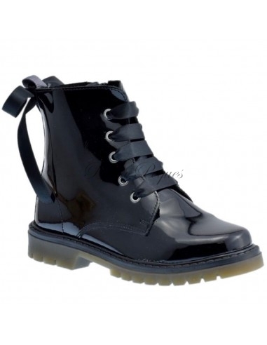 Bota Militar piel Charol Negro con Cordones