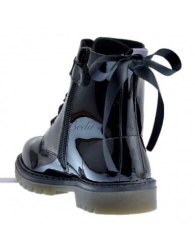 Bota Militar piel Charol Negro con Cordones
