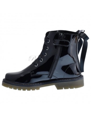 Bota Militar piel Charol Negro con Cordones