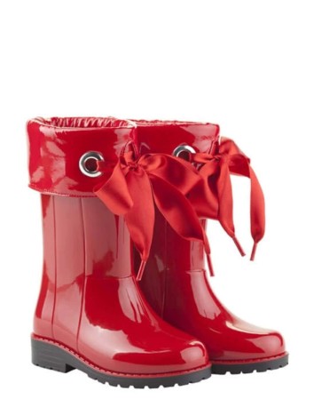 Bota de Agua Roja Charol con Lazo 2